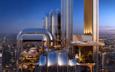 Futuristic Dubai skyscraper architecture at sunset, illustrating the premium and wide-ranging local areas served by the best movers and packers in Dubai.